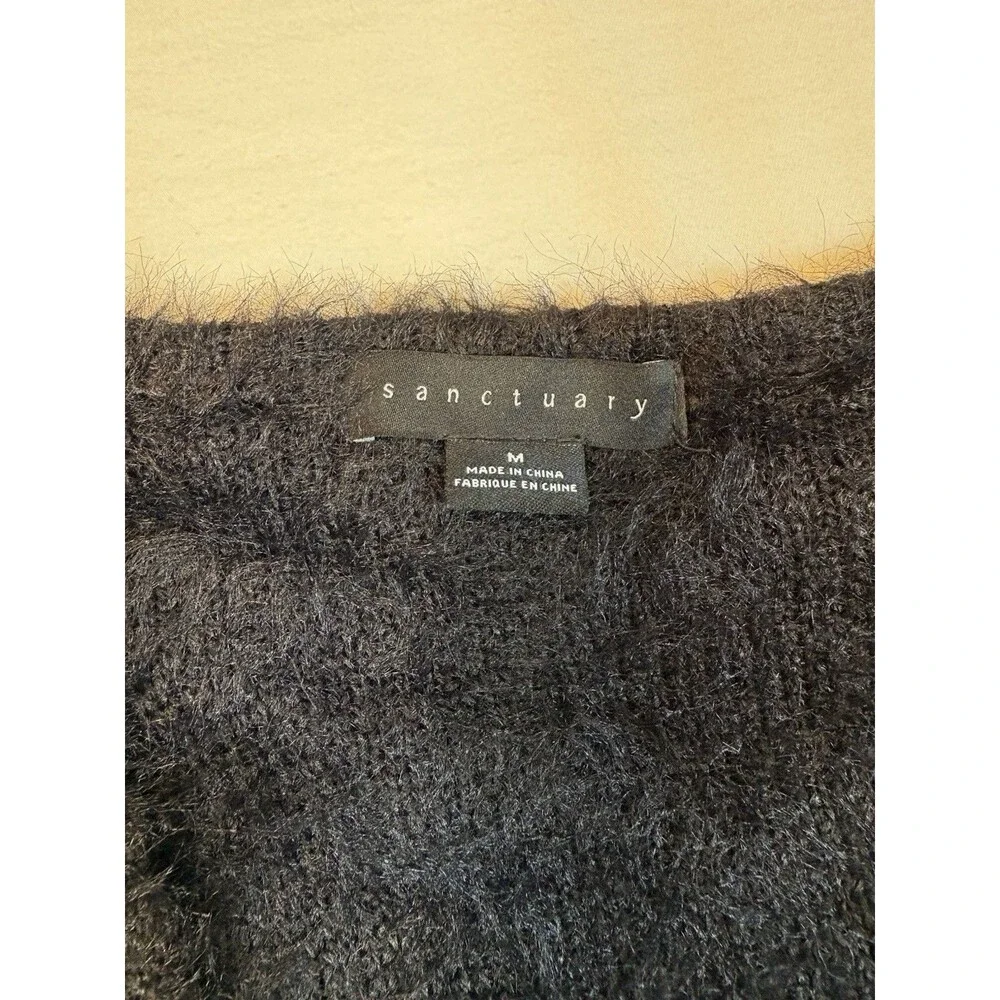 Sanctuary Black Eyelash Knit Open Front Cardigan Sweater Cozy Soft Women’s M